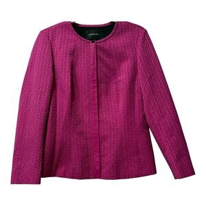 Lafayette‎ 148 Pink Zipper Front Blazer Textured Pink with Leather Trim SZ 10